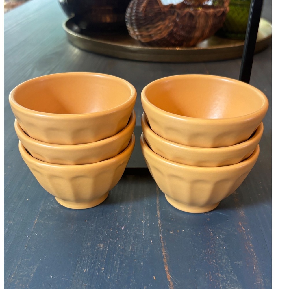Anthropologie Matte Mustard Yellow Fluted Latte Bowls Set of 6 Portugal Ceramic